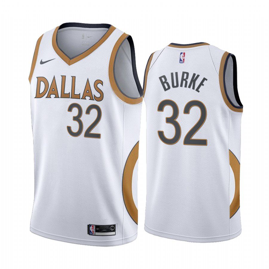 Men Dallas Mavericks #32 trey burke white city edition gold silver logo 2020 nba jersey